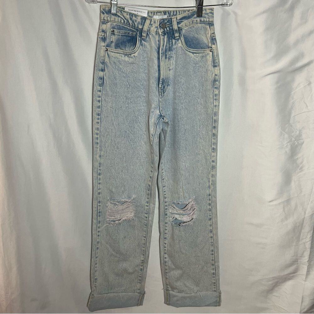 WeWoreWhat High Rise Dad Jeans Distressed Wash Denim Womens 25‎